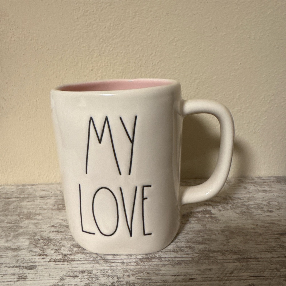 Rae Dunn “MY LOVE” Ceramic Mug Pink Interior - Picture 1 of 6